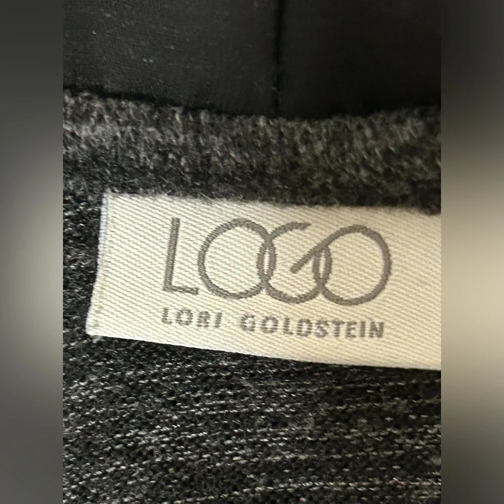 LOGO by Lori Goldstein Charcoal Knit Hooded Asymmetric Tunic Top L - Picture 5 of 6